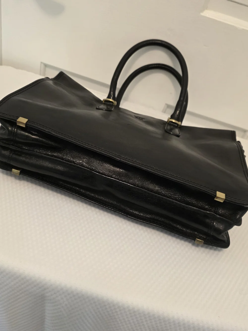 Valentino Leather Briefcase with Goldtone Hardware, Business Made In Italy